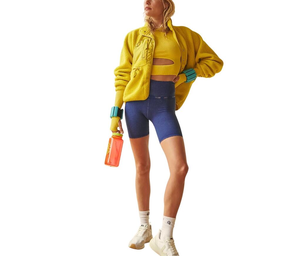 Free People Cozy Yellow Hit The Slopes Fleece Jacket Size M